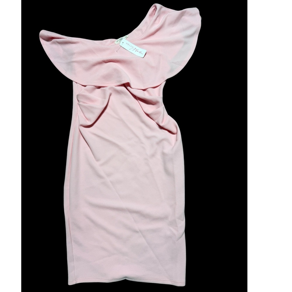 Hello Miz Maternity Dress Womens M Pink One Shoulder Ruffle Bodycon Baby Shower